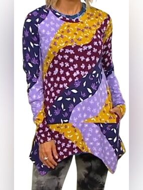 LOGO by Lori Goldstein Mixed Print Top, NWOT